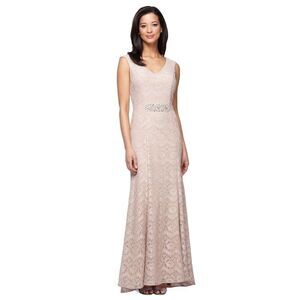 New! ALEX EVENINGS Women's Jeweled Lace Mermaid Gown Dress Size 6 Color Cameo